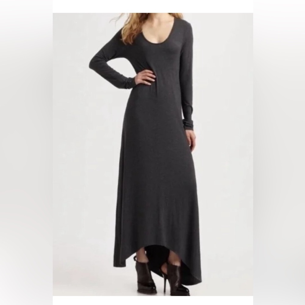 T by Alexander Wang Gray Long Sleeve Scoop Neck Maxi Dress Large